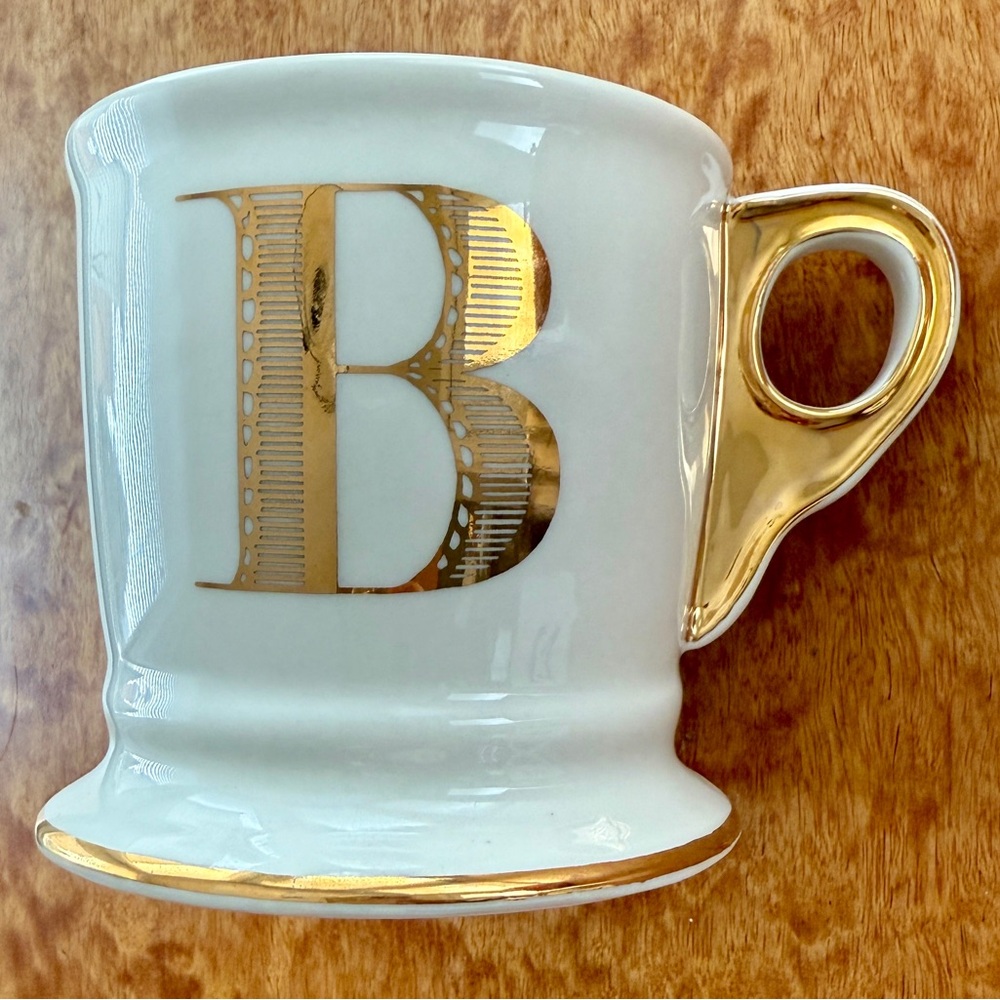 Anthropologie Gold and White Monogram Mug - Letter B